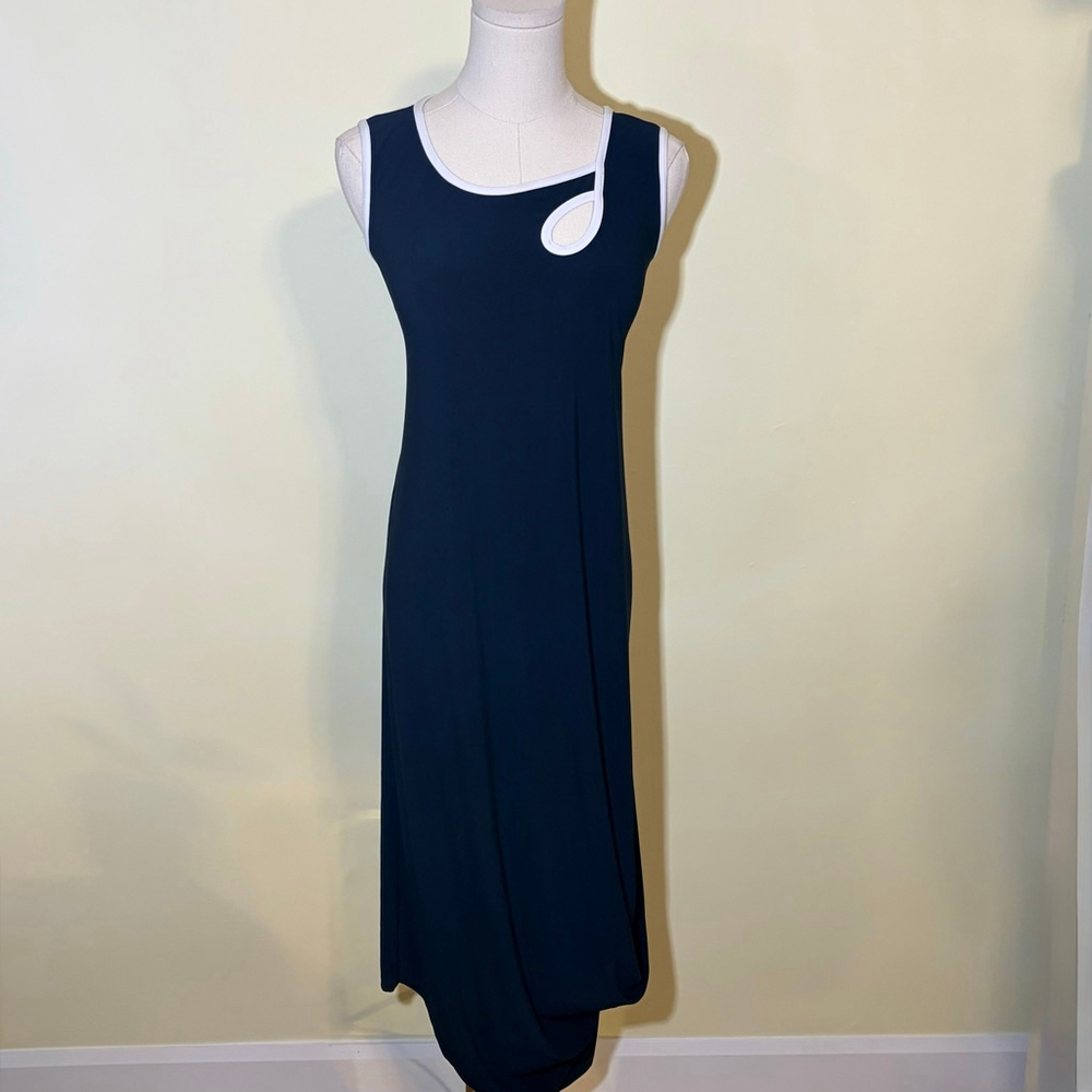 Joseph Ribkoff Navy & White Cutout Maxi Swoop Hem Dress Size 8